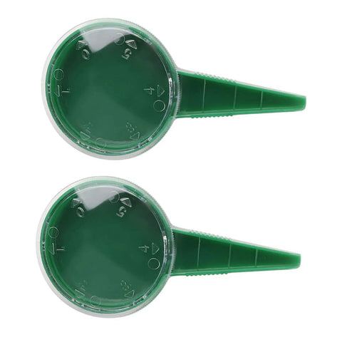 Pack Of 2 Handheld Seed Spreader And Dial Seed Dispenser Sower With 5 Adjustable Settings For Precise Seeding Easy Grip Compact Gardening Tools For Lawn And Garden, green circular design with measurements on sides