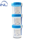 SNL sterile specimen cups with blue screw-on caps and tamper-evident seals, 3 oz, pack of 3