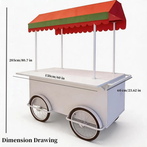 Hustle Made Easy With This Heavy Duty Outdoor Vending Cart, Weatherproof Canopy Design, Smooth Ride Wheels, Huge Prep Counter, And Eye Catching Stage Setup For Your Small Business Side Hustle. Dimensions shown with vibrant canopy.