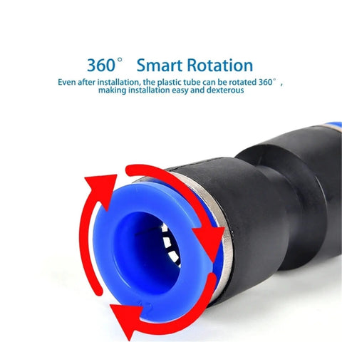 Awesome 60 Pc Pneumatic Fittings Kit With Push to Connect Pu Hose Quick Release Tube Adapters For Fast And Secure Tool Free Connections That Seals Tight Perfect For Pro DIY Pros And Garages, 360° rotating blue PU tube fitting