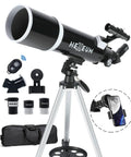 Beginner Friendly 80mm Refractor Telescope Kit With 600mm Focal Length, tripod, eyepieces, phone adapter, and wireless control