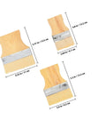 3 Piece Flat Paddle Paint Brush Set With Yang Wood Handles, Natural Bristle Wood Stain Brushes, dimensions labeled