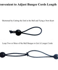 Image showing 25 Pack 6 Inch Ball Bungee Cords Heavy Duty Outdoor Natural Latex Tarp Straps with adjustment instructions