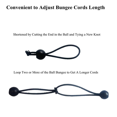 Image showing 25 Pack 6 Inch Ball Bungee Cords Heavy Duty Outdoor Natural Latex Tarp Straps with adjustment instructions