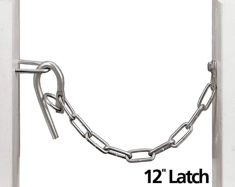 Top Shelf One Hand Gate Latch Freeze Proof And Rust Resistant Padlock Compatible Horse Stall Lock Fits Wood Or Metal Posts Silver 12 inch latch with chain for stable security.