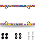 Colorful Floral Stainless Steel License Plate Frame For Cars, Cute Flower Design, Hip Vibe, Non Blocking, Includes Screws, 12.3x6.3 Inches