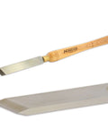 No Frills Skew Chisel Set For Woodturning Projects Built Tough With High Speed Steel Cutting Edges and beech handle chisel close-up.