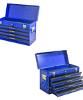 Built Tough 20 Inch Steel Toolbox, four powder-coated drawers, lockable latch system, open view, portable tool storage.