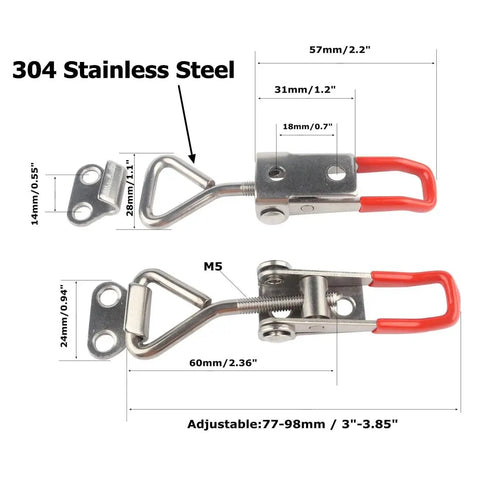 Two Piece Toggle Latch Clamp 4001 Adjustable 304 Stainless Steel Quick Release Hasp Latch dimensions diagram