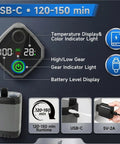 Detail of USB-C powered control panel for Portable Camping Shower With Heater, Battery Powered Shower Pump with digital display.