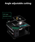 Killer Slick Mini Table Saw Electric Rotary Tool With Variable Speed Motor And 0 To 90 Adjustable Angle showing angle gauge and cutting blade.