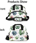 Front and back view of Desert Plant Inspired Tropical Green Insulated Lunch Bag For Women And Men With Adjustable Shoulder Strap
