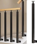 Tough As Nails Side Mount Stair Railings And Deck Balusters With Adjustable Angle Brackets Complete Hardware Kit Badass Strength Stainless Steel Square Metal Spindle Banister Post For Indoor Staircase Balcony 30 Pack Black 41 Inch stair railing set with four black steel spindles and wooden top rail.