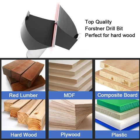 ASNOMY 6-piece large Forstner bit set with carbide tips; hardwood, plywood, MDF, red lumber, plastic