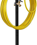 Freestanding Outdoor Hose Holder Stand With Brass Faucet Heavy Duty Metal Water Hose Reel Storage Stake Rack, yellow hose