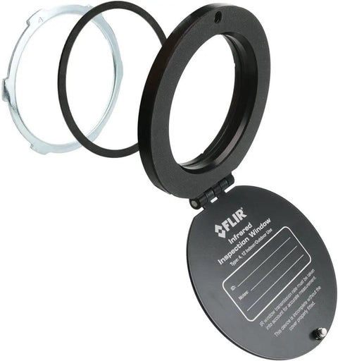 Infrared Inspection Window For Electrical High Voltage Systems, 4 Inch, Broadband CaF2 Crystal, open view showing cover and parts
