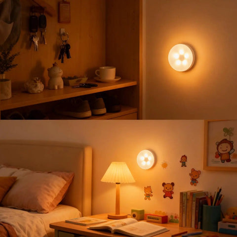 4 Pack Rechargeable Puck Lights With Remote And Touch Control, Wireless Under Cabinet Lighting illuminating closet and room