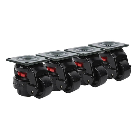 Built Tough Heavy Duty Industrial Casters With Adjustable Leveling Feet For Workbenches Smooth Rolling Ball Bearing Swivel Wheels set of four, black swivel wheels with brakes.