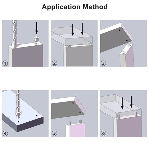Illustration showing application method for 24 Piece Dowel Center Pins for Woodworking Kit, Stainless Steel Drill Center for Dowel and Tenon Alignment.