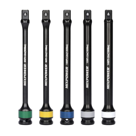 10-Piece 1/2-Inch Drive Torque Limiting Socket Extension Set, CR-MO, 8-Inch Long, Heavy-Duty Impact Grade, Color-Coded for Quick ID shown