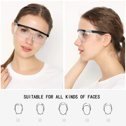 Five Pack Adjustable Safety Glasses For Work And Home Wide Vision Lightweight Fog Proof Protective Goggles worn by model