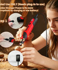 Plug In Corded Rotary Tool Kit With Electric Detail Sander And Tiny Grinder Pen For Precision Woodworking Metal Finishing And DIY Repairs No Battery Noise Free Power For Long Sessions, girl using corded rotary tool on wood