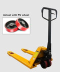 Beefy Heavy Duty Manual Pallet Jack With 7700 Lb Capacity And 48 Inch Long By 27 Inch Wide Forks Ergonomic Handle 7.1 Inch Polyurethane Wheels