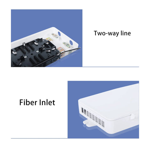 Eight Port SC Fiber Optic Terminal Box, easy wire entry design, showing two-way line and fiber inlet, protects fiber from damage.