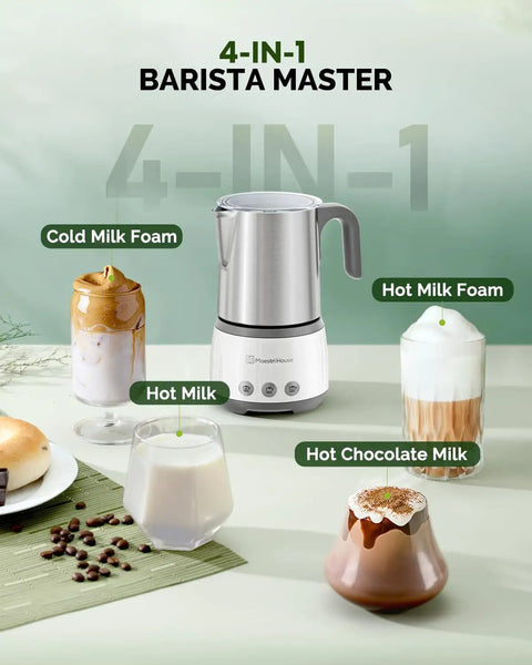 4 In 1 Barista Quality Electric Milk Frother And Steamer With 16.9 Ounce Capacity 600W Power Smart Touch Control