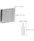 30 Piece Wood Blind And Shutter Fastener Repair Kit With Tilt Rod Pins Dowel Pegs Pivot Hardware Hanging Clips. Metal staples and white plastic peg.