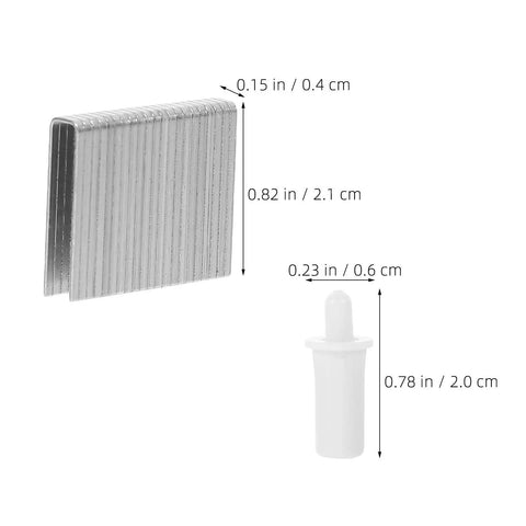 30 Piece Blind Slat Repair Kit With Spring Loaded Snap In Louver Pins showing metal staples and white plastic louver pin for blinds repair.