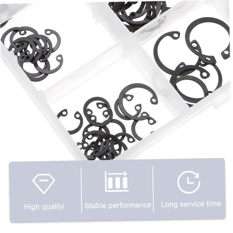 225 Piece Carbon Steel C Shape Retaining Ring Kit External Snap Rings For Shaft Locking And Fastening organized in case