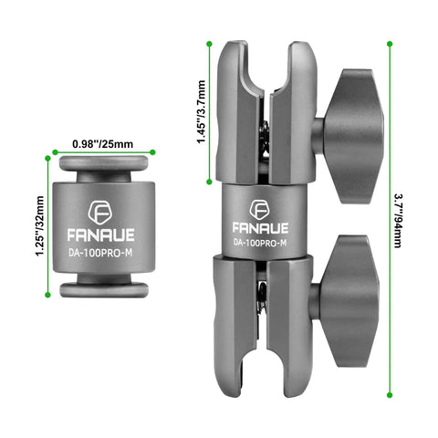 Composite Double Socket Swivel Arm 3.7 Inch Aluminum Mounting Arm Dual 20mm Socket Ends Fits 20mm Attachment Ball For Vehicle GPS Mount Durable For Rugged Use With Lifetime Warranty; gray aluminum arm with 25mm width and 94mm length