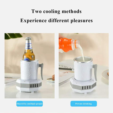 2 In 1 Smart Cup Electric Beverage Warmer And Cooler Chill Or Heat Your Daily Drinks Straight Up Temperature Control Desk Heater showing two cooling methods.