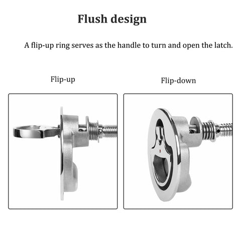 Heavy Duty 316 Stainless Boat Cam Latch With Flush Hatch Pull side view showing flip-up and flip-down handle positions