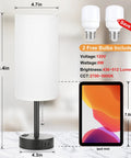 Bedroom Lamps Set of 2 With USB C and USB A Ports, 3 Color Modes 2700K to 5000K Nightstand Lamps with bulbs and dimensions
