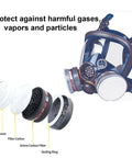 Full Face Gas Mask Respirator With Active Carbon Filter For Dust, Gas And Chemical Protection shown with filter components