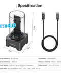 Straight Fire USB4 40Gbps M.2 NVMe SSD Enclosure Docking Station with dimensions and USB specification details on display.
