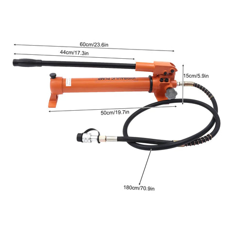 Hella Heavy Duty 10k PSI Single Acting Hydraulic Hand Pump With 1500ml Tank, iron manual tool with 1700mm hose, portable design.