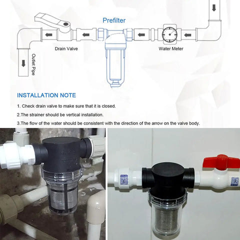 Three Quarters Inch Female NPT In Line Strainer With 100 Mesh Stainless Steel Screen Garden Hose Sediment Filter in use.