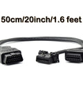 OBD2 OBD II Full 16 Pin Y Splitter Cable J1962 1 Male To 2 Female Connector Extension Adapter 50cm