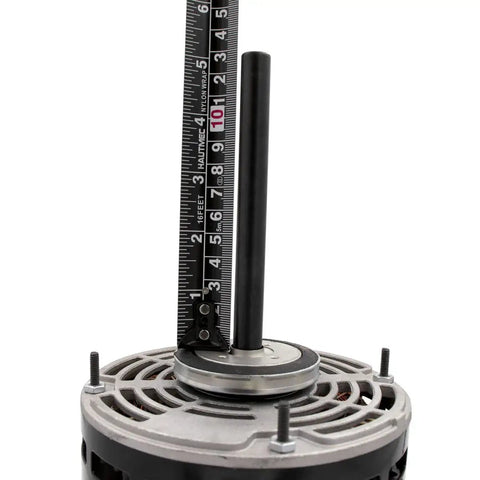 View of HVAC Blower Motor Replacement Three Quarters HP 1 Phase Three Speed 120 Volt 1075 RPM Model with ruler measuring shaft height.