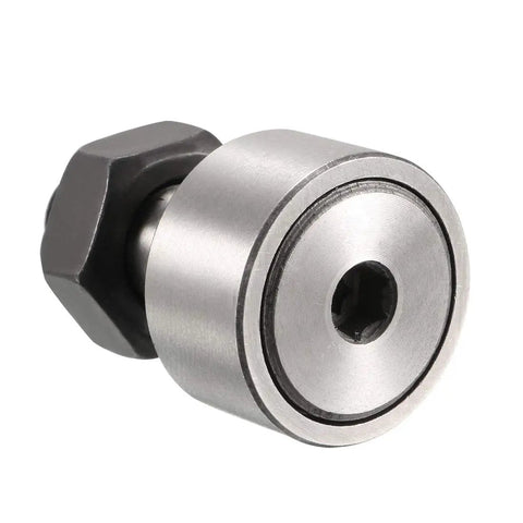 Heavy Duty Cf10 Kr22 Cam Follower Bearing Featuring Sealed Needle Rollers At Twenty Two Millimeter Diameter And Twelve Millimeter Width Built Tough For Automotive Track Applications With M10 Stud Threads Providing Smooth Operation Day In Day Out, side view with hex nut.