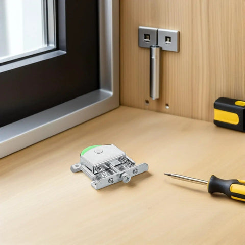 Heavy Duty Sliding Door Roller Kit For Wardrobe And Closet Repair Featuring Steel Frame With Nylon Reinforced Fiber Wheels High Load Bearing And Wear Resistant Design Prevents Squeak Forever Make Doors Roll Smooth Like Butter Every Single Day. metal roller part on wooden surface beside screwdriver