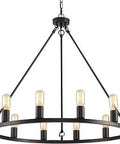 Wagon Wheel 12 Light Chandelier 32 Inch Round Black Rustic Farmhouse Industrial Style Candle Chandelier For High Ceilings Living Room Dining Room Entrance Bold Statement Lighting That Pops.