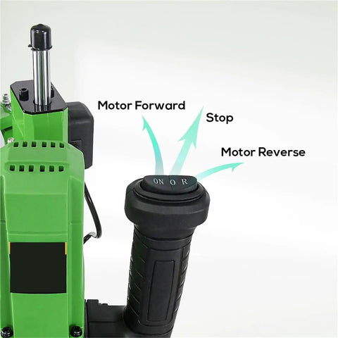 Versatile Vertical Drill Press With Tapping Capabilities Electric Tapper Tool control buttons for forward, stop, and reverse