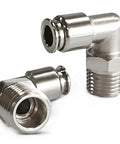 FLOVENTIS 2-pack stainless steel pneumatic male elbow fittings, 1/4" NPT to 1/4" tube OD, push-to-connect