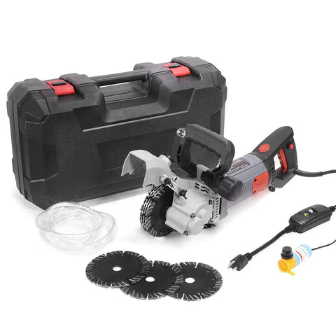 Pro Grade Wall Chaser Cutting Machine with case, blades, and water line
