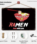 Ramen Love Dope Vintage Rustic Metal Tin Sign 8x12 Inch Wall Art with pre-drilled holes, showing ramen bowl design.