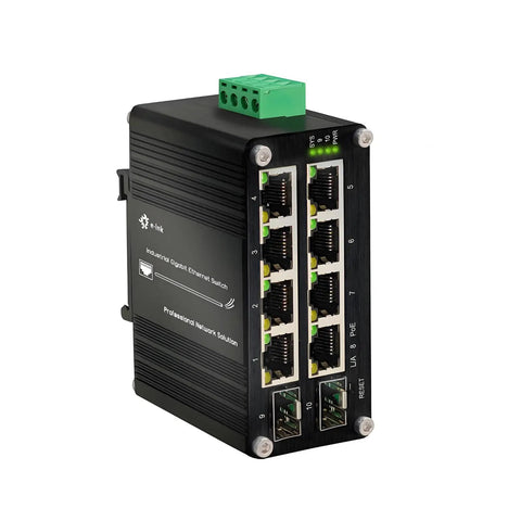 Heavy Duty 24V Passive PoE Switch With Eight Ports And Two SFP Slots Gigabit 10/100/1000Mbps DIN Rail Mount